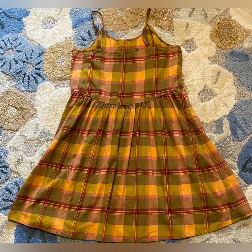 Madewell Babydoll Cami Dress in Yummy Olive & Raspberry (banana & peach) Plaid! - Picture 7 of 8